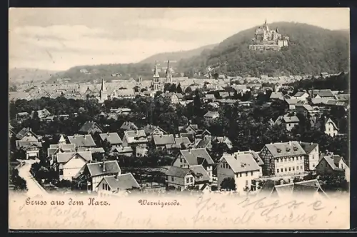 AK Wernigerode /Harz, Stadtansicht mit Schloss