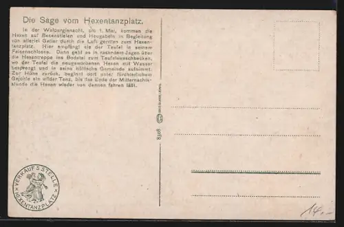 Künstler-AK Thale, Hexentanzplatz, Gasthaus, Sage