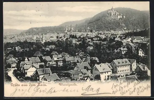 AK Wernigerode /Harz, Stadtansicht mit Schloss und Kirchen