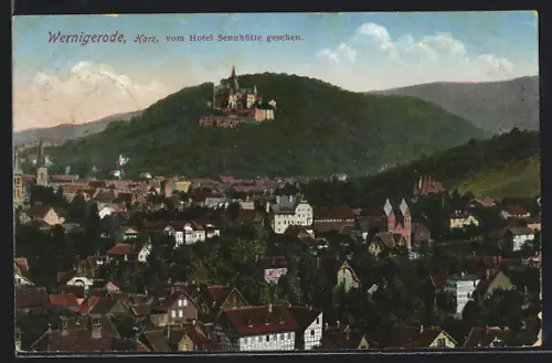 AK Wernigerode /Harz, Blick vom Hotel Sennhütte