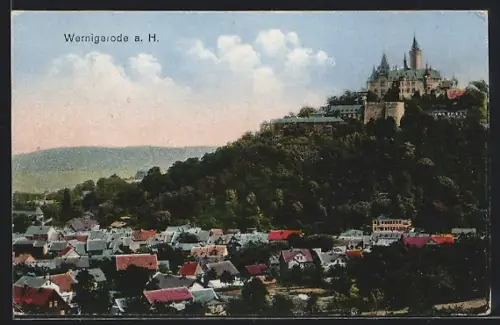 AK Wernigerode a. H., Schloss und Stadtansicht