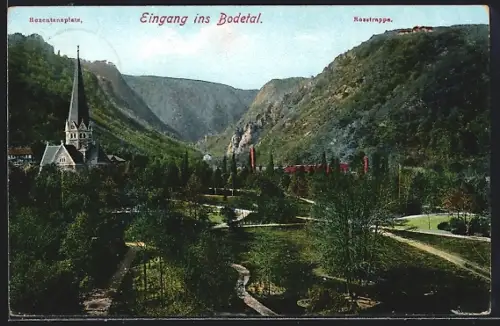 AK Thale, Hexentanzplatz, Rosstrappe, Eingang ins Bodetal