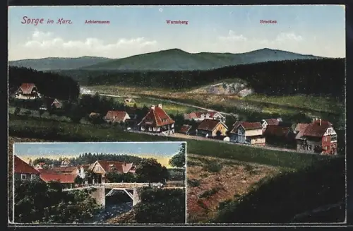 AK Sorge im Harz, Achtermann, Wurmberg, Brocken, Brücke