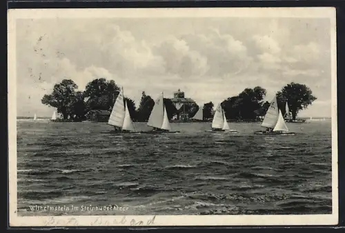 AK Wilhelmstein im Steinhuder Meer, Segelboote vor einer Insel