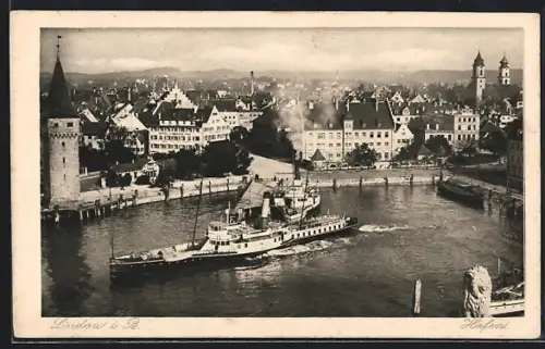 AK Lindau i. B., Hafen mit Dampfschiff