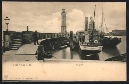 AK Lindau i. B., Hafen, Leuchtturm, Schiffe