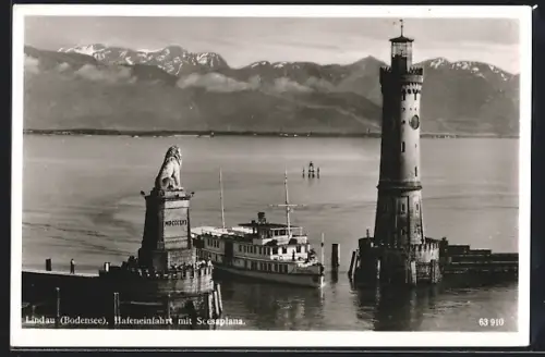 AK Lindau /Bodensee, Hafeneinfahrt mit Seesaplana