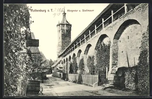 AK Rothenburg o. T., Klingentor, Stadtmauer