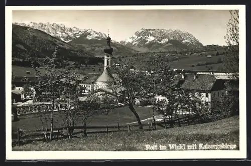 AK Reit im Winkl, Kirche gegen das Kaisergebirge
