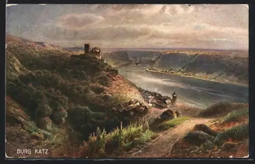 Künstler-AK St. Goarshausen, Burg Katz
