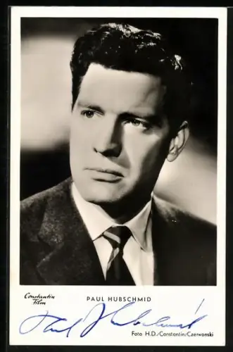 AK Schauspieler Paul Hubschmid in dem Film Die Frau des Botschafters, Autograph