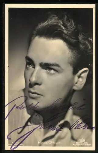 AK Schauspieler Heinz Ohlsen mit verträumten Blick, Autograph