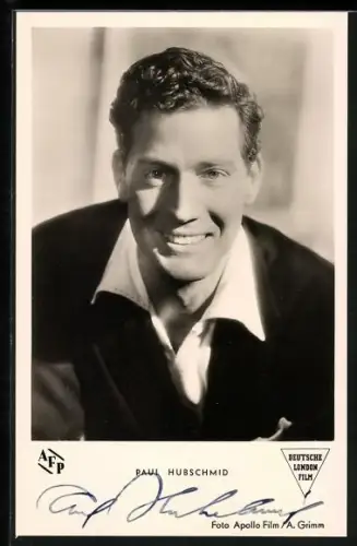 AK Schauspieler Paul Hubschmidt lächelnd, Autograph