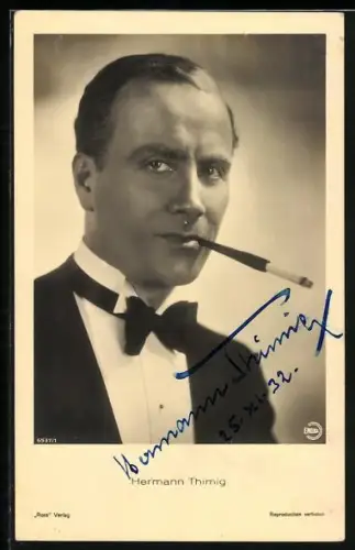 AK Portrait des Schauspielers Hermann Thimig, Autograph