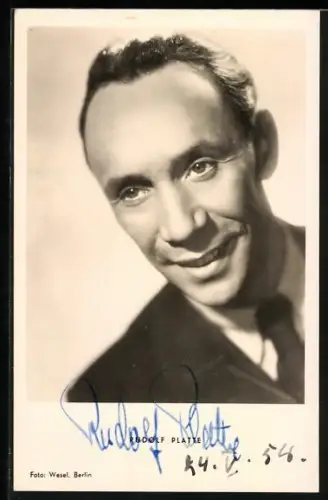 AK Schauspieler Rudolf Platte lächelt, Autograph