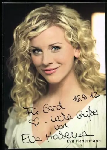 AK Schauspielerin Eva Habermann mit lockigem blonden Haar, Autograph