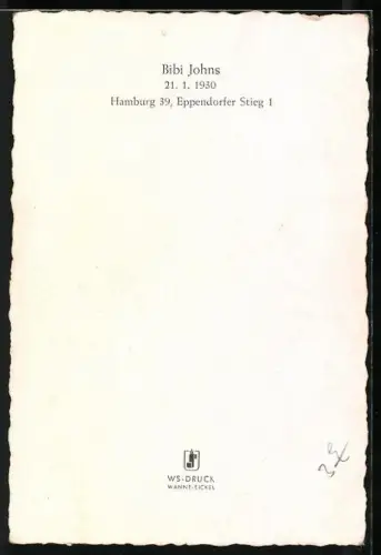 AK Bibi Johns mit langem Perlenohrring, Autograph