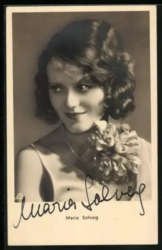 AK Maria Solveig mit Ansteckblume, Autograph