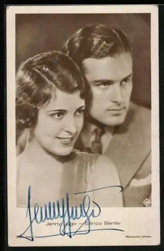 AK Jenny Jugo und Enrico Benfer, Portrait, Autograph