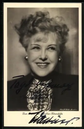 AK Ida Wüst lächelt, Autograph, Wohlfahrtskarte Künstler-Altershilfe