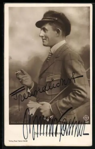 AK Bruno Kastner mit Schirmmütze u. Zigarette, Autograph
