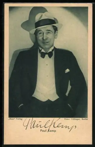 AK Paul Kemp mit Hut und Fliege, Autograph