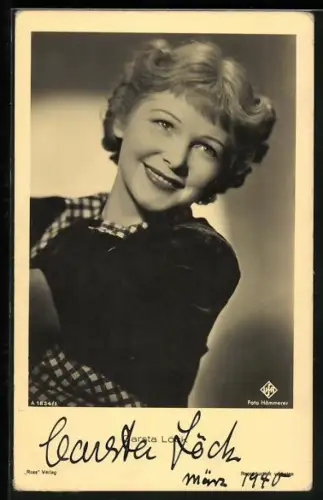 AK Carsta Löck lächelt, Autograph, 1940