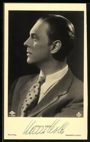 AK Hans Holt mit gepunktetem Schlips, Autograph