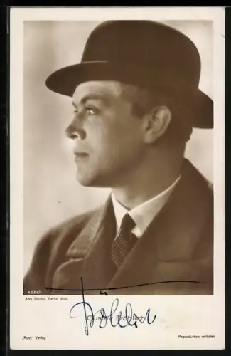 AK Gustav Fröhlich mit Melone, Autograph