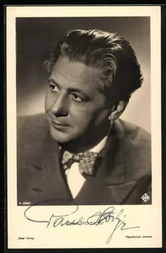 AK Paul Hörbiger mit karierter Fliege, Autograph