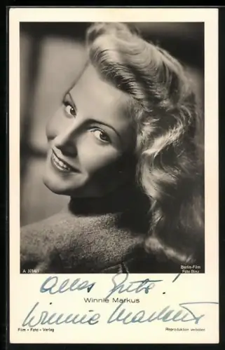 AK Winnie Markus lächelt, Portrait, Autograph