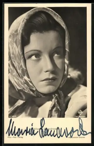 AK Maria Landrock mit Kopftuch, Autograph