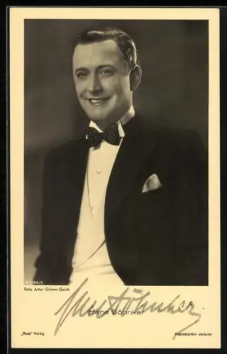 AK Hans Söhnker mit Fliege, Autograph