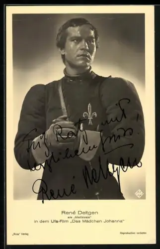 AK René Deltgen als Maillezais in Das Mädchen Johanna, Autograph