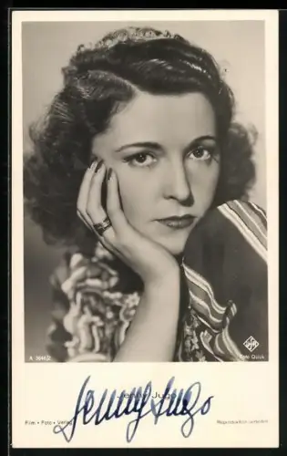AK Jenny Jugo in Denkerpose, Autograph