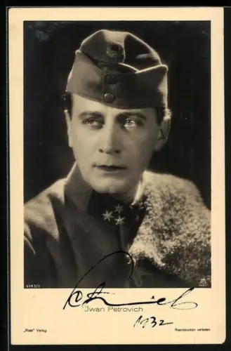 AK Iwan Petrovich als Soldat, Autograph, 1932