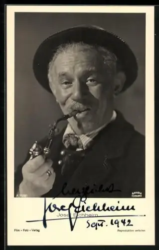 AK Josef Eichheim mit Pfeife, Autograph, 1942