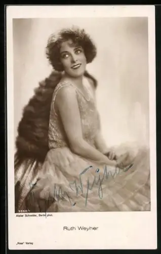 AK Ruth Weyer, Portrait, Autograph