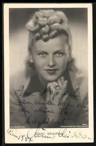 AK Mimi Mischka, Portrait, Autograph, 1947