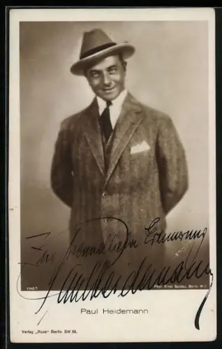 AK Paul Heidemann im Dreiteiler, Autograph