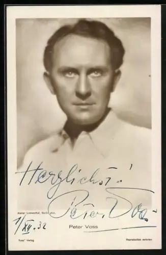 AK Peter Voss, Portrait, Autograph, 1932