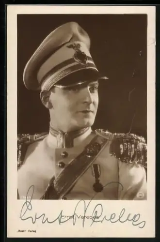 AK Ernst Verebes als Soldat, Portrait, Autograph
