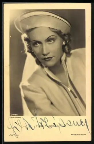 AK Hilde Weissner mit Hut, Portrait, Autograph