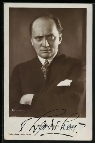 AK Theodor Loos mit Einstecktuch, Portrait, Autograph