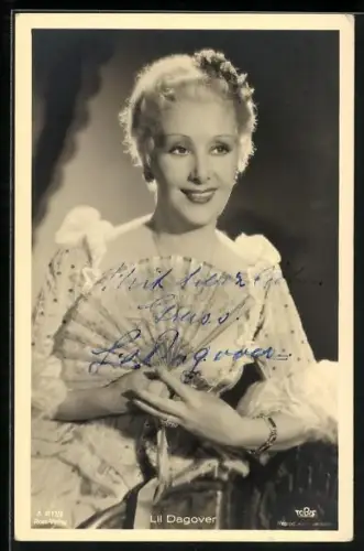 AK Lil Dagover mit einem Fächer, Autograph