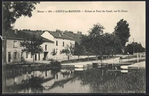AK Ligny-en-Barrois, Ecluse et Pont du Canal, rue St-Dizier