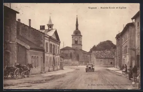 AK Vignot, Mairie-Ecole et Eglise