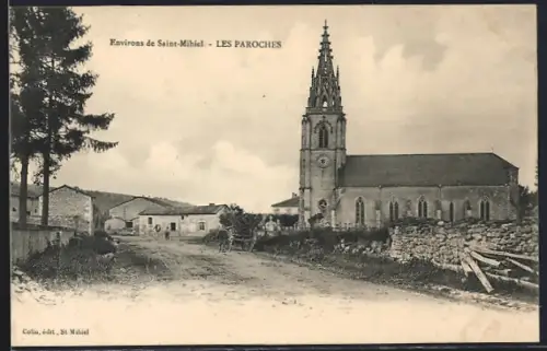 AK Les Paroches, Ortspartie mit Kirche