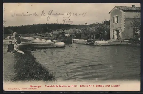 AK Mauvages, Canal de la Marne au Rhin, Ecluse No 1, Bateau pret a sortir