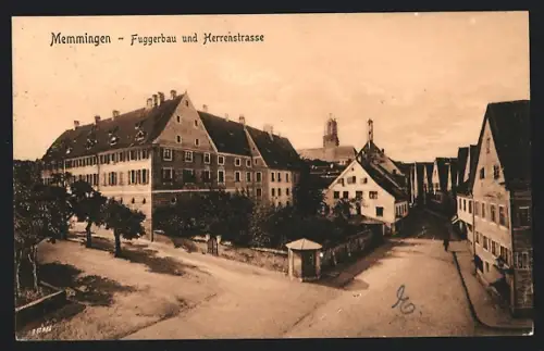 AK Memmingen, Fuggerbau und Herrenstrasse aus der Vogelschau